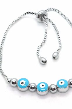 Toptan Gümüş Renk Turkuaz Göz Üçlü Macun Asansör Bileklik - 1114 5 59de9b486cb1465a9cfd5f911e1d53ac