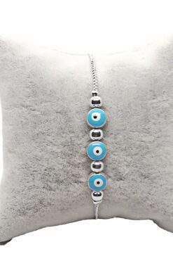 Toptan Gümüş Renk Turkuaz Göz Üçlü Macun Asansör Bileklik - 1114 7 8bf56afc24f1406996d716f24efb857f