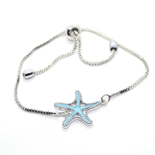 Wholesale Silver Color Zircon Stone Blue Enamel Starfish Elevator Bracelet 1105
