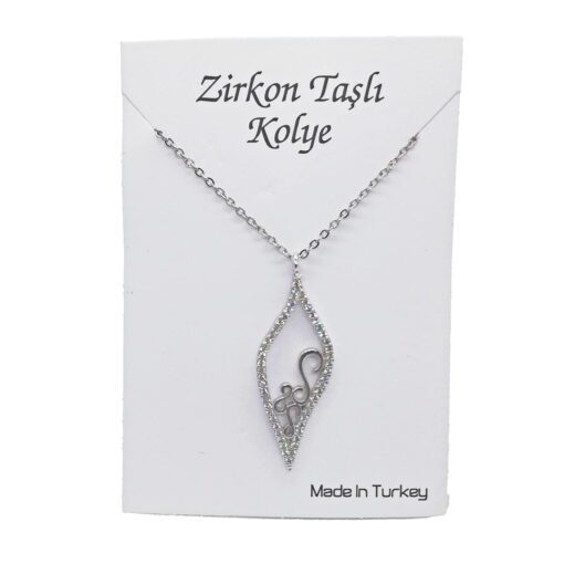 Toptan Gümüş Renk Zirkon Taşlı Göz Yaşı Kolye  - 1123