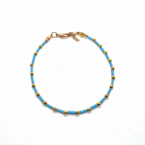 Großhandel Goldfarbenes Fußkettchen mit blauen Pfeifenperlen - 1189