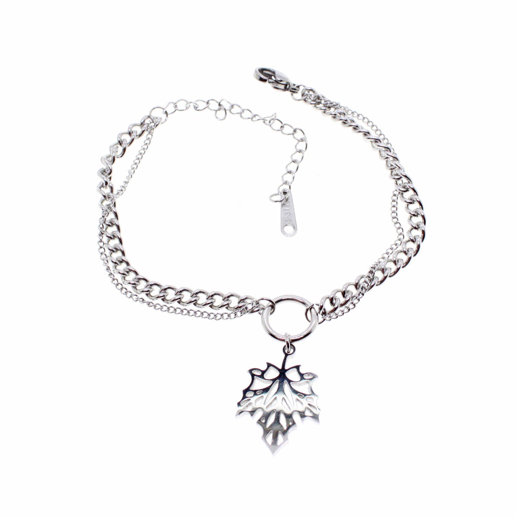 Оптовый стальной браслет серебристого цвета с листьями - 1668 1 Оптовый стальной браслет серебристого цвета с листьями - 1668