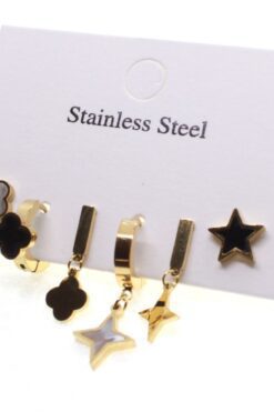 Boucles d'oreilles en acier inoxydable, forme étoile et trèfle couleur or, vente en gros - 1608 5 232bbfa438394dbd81a384324db8a138