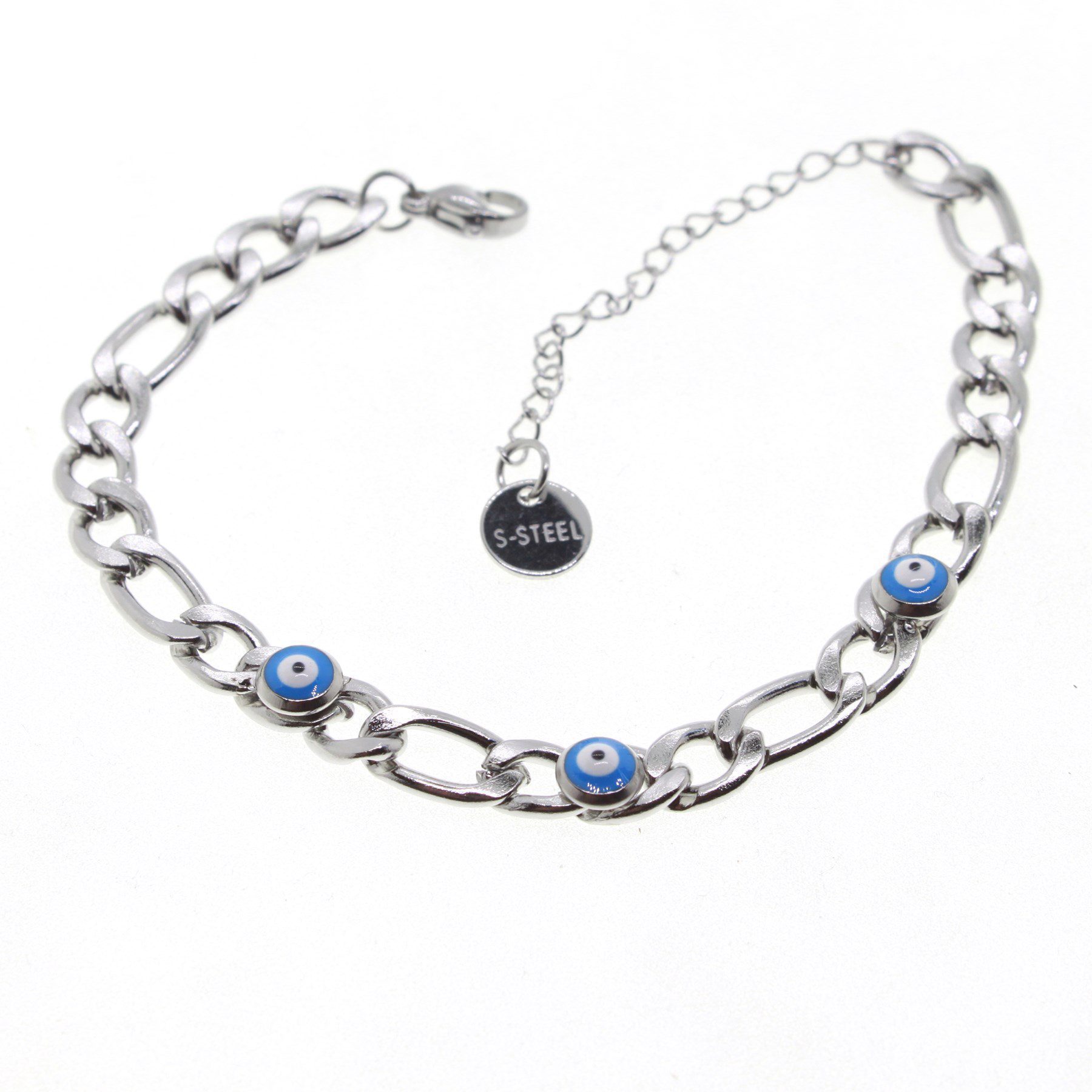 Toptan Gümüş Renk Nazar Şavin Motif Çelik Bileklik - 1557 1 Toptan Gümüş Renk Nazar Şavin Motif Çelik Bileklik - 1557