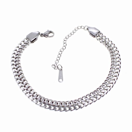 Toptan Gümüş Renk Çift Sıra Cadena Unisex Model Çelik Bileklik - 1650
