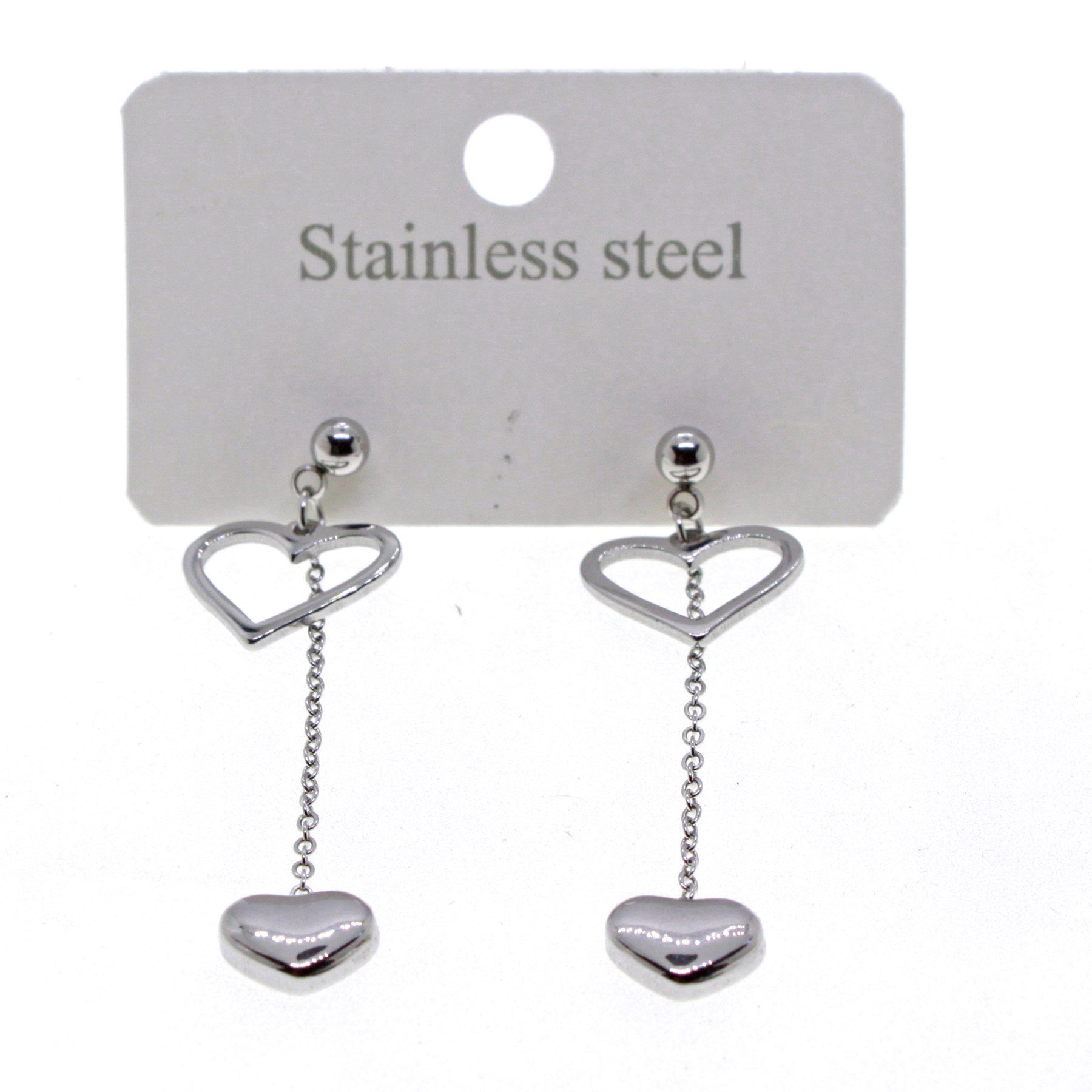 Toptan Gümüş Renk Kalp Sallantılı Kalp Çelik Küpe - 1575 1 Toptan Gümüş Renk Kalp Sallantılı Kalp Çelik Küpe - 1575