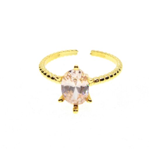 Großhandel Gold Farbe Oval Stein Motiv Zirkon Ring einstellbar für jeden Finger - 1533