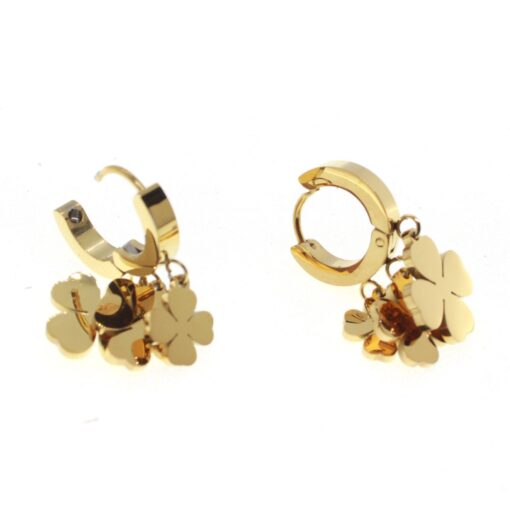 Boucles d'oreilles pendantes en acier couleur or Mengec Three Clover - 1585