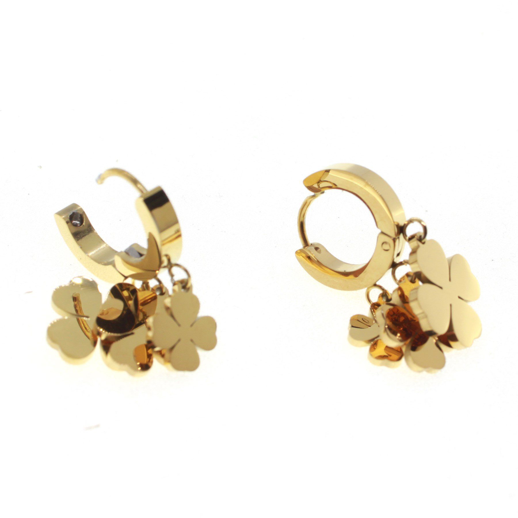 Boucles d'oreilles pendantes en acier couleur or Mengec Three Clover - 1585 1 Boucles d'oreilles pendantes en acier couleur or Mengec Three Clover - 1585