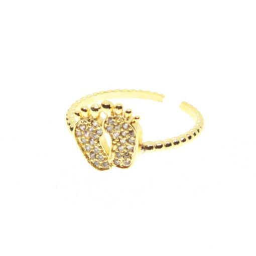 Bague ajustable en zircone couleur or, motif pied, s'adapte à tous les doigts - 1532