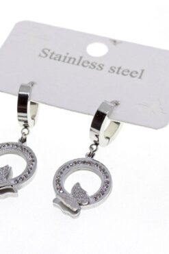 Toptan Gümüş Renk Yuvarlak Taşlı Kelebek Figürlü Çelik Küpe - 1598 3 926720b2cfa14fdaa997338942074c54