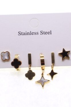 Boucles d'oreilles en acier inoxydable, forme étoile, trèfle couleur or, vente en gros - 1608 4 9db234c53bd648749a889b6acbbe0bc9