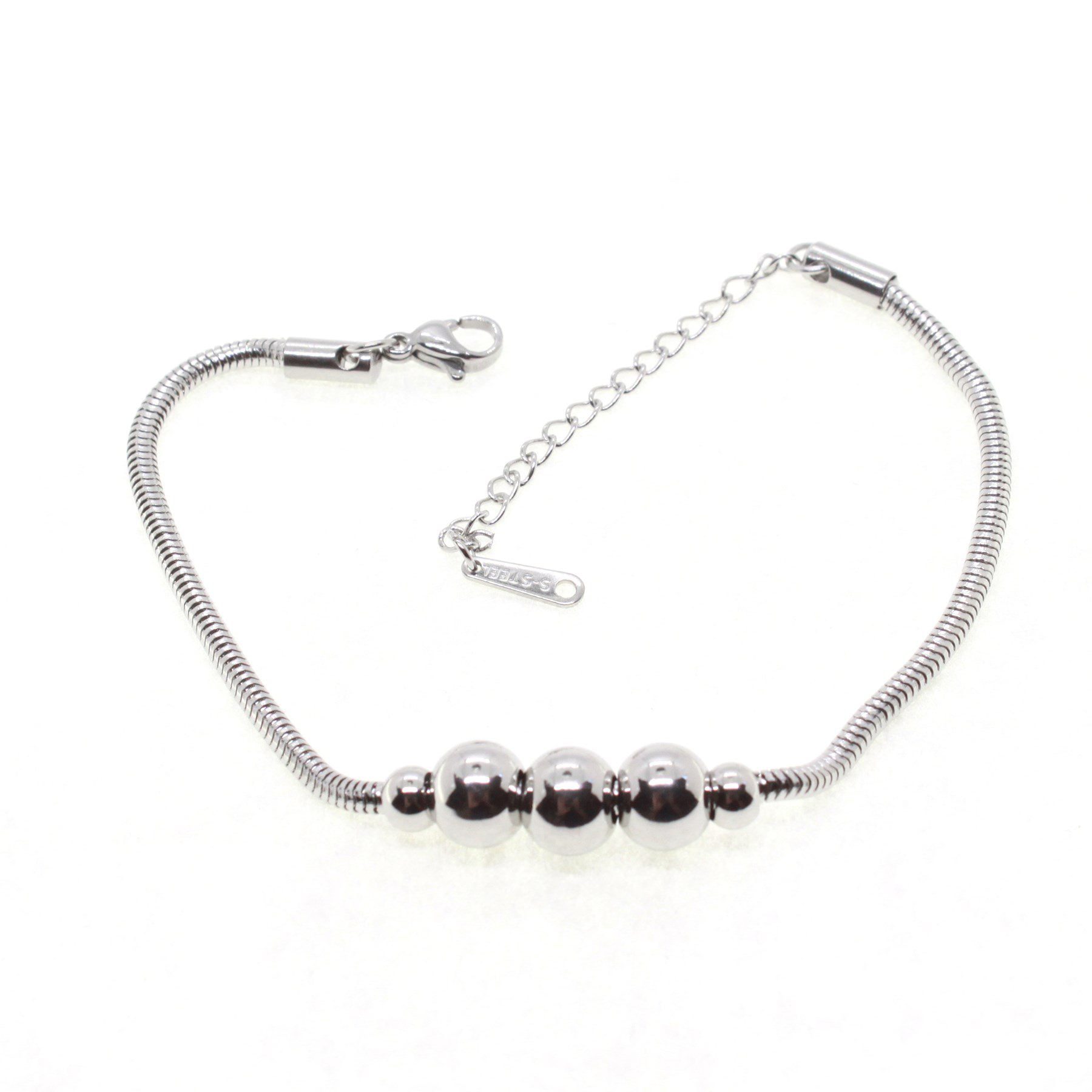 Toptan Gümüş Renk Beş Top Pandora Çelik Bileklik - 1619 1 Toptan Gümüş Renk Beş Top  Pandora Çelik Bileklik - 1619