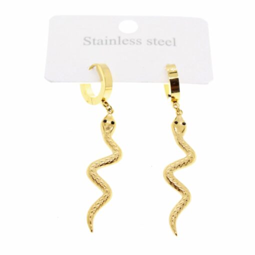 Boucles d'oreilles pendantes serpent en acier couleur or - 1590