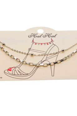 Grossiste Bracelet de cheville en chaîne à boules et cubes de couleur argentée - 1822