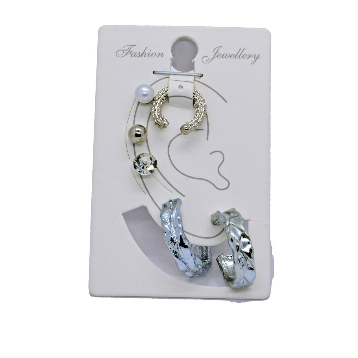Wholesale Silver Color Combination Earrings Mixed Model Cartilage Earrings - 1006 2 Toptan Gümüş Renk Kombin Küpe Karışık Model  Kıkırdak Küpe  - 1006 - Image 2