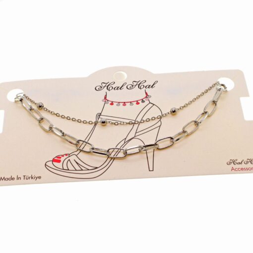 Bracelet de cheville en chaîne ovale et rectangulaire argentée, vente en gros - 1820