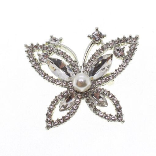 Toptan Gümüş Renk Kelebek Model Broş - 1680