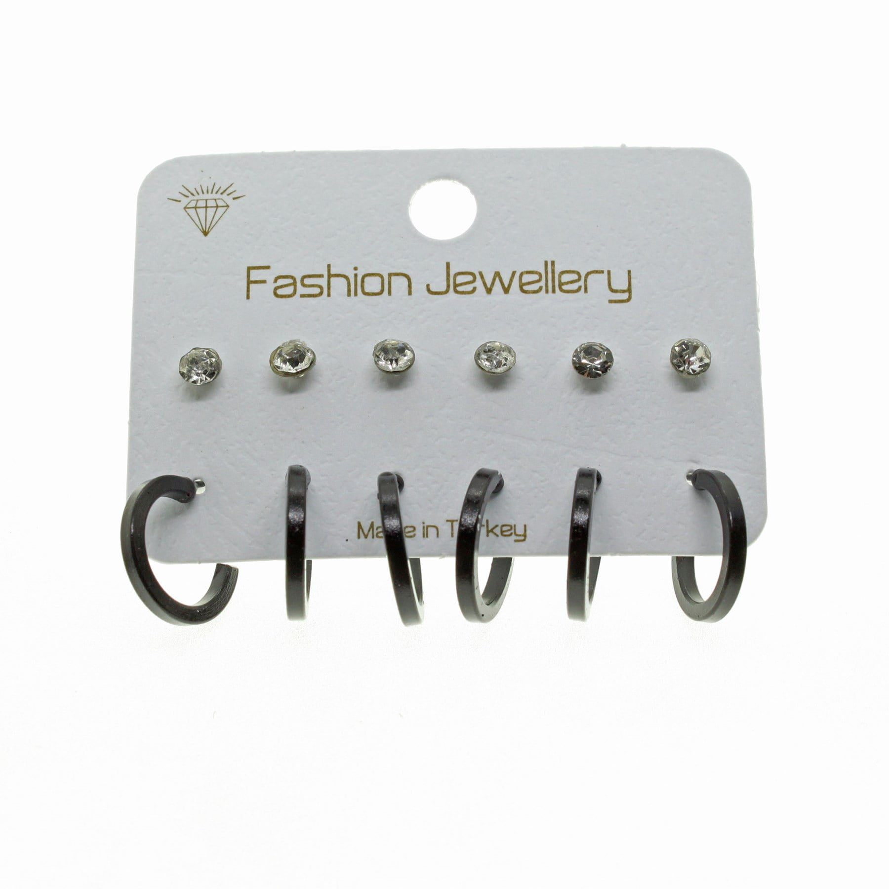 Wholesale Black Color Single Stone and Hoop Earring Combination Earring - 1852 2 Toptan Siyah Renk Tek Taşlı Ve Halka Küpe Kombin Küpe - 1852 - Image 2