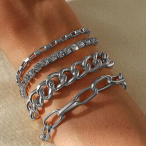 Bracelet combiné quatre pièces en pierres couleur argent - 1850
