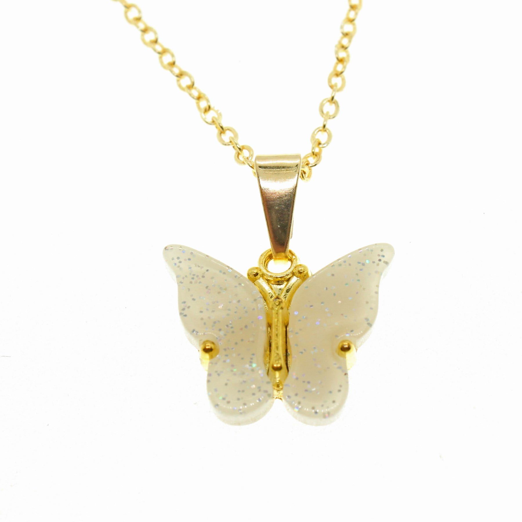قلادة فراشة بيضاء مرصعة بحجر الزركون باللون الذهبي للبيع بالجملة - 1878 2 Toptan Altın Renk Zirkon Taşlı Beyaz Kelebek Kolye - 1878 - الصورة 2