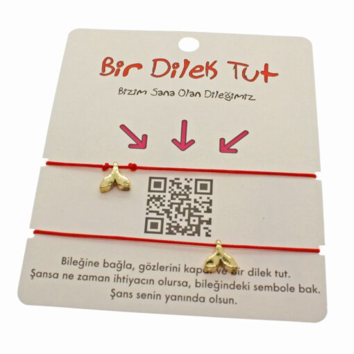Toptan Altın Renk Kırmızı İp Kuyruk  Arkadaş  Bilekliği - 1866