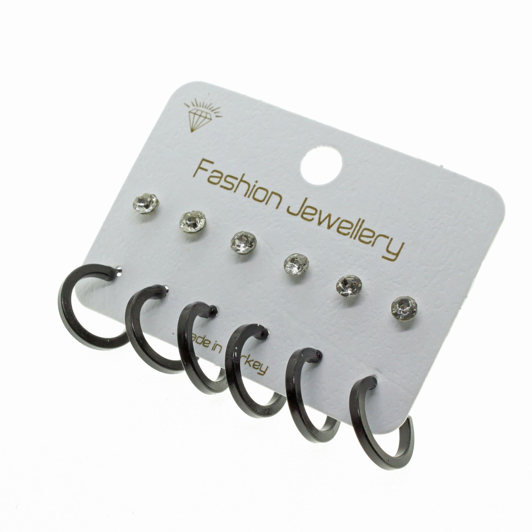 Wholesale Black Color Single Stone and Hoop Earring Combination Earring - 1852 1 Wholesale Black Color Single Stone And Hoop Earrings Combination Earrings - 1852