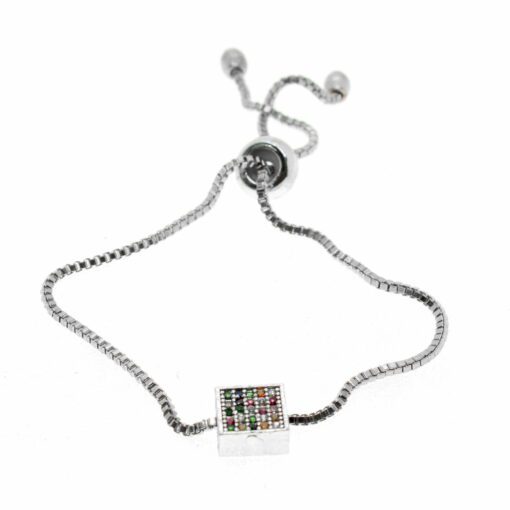 Wholesale Silver Color Colored Stone Square Model Elevator Zircon Bracelet - 2041