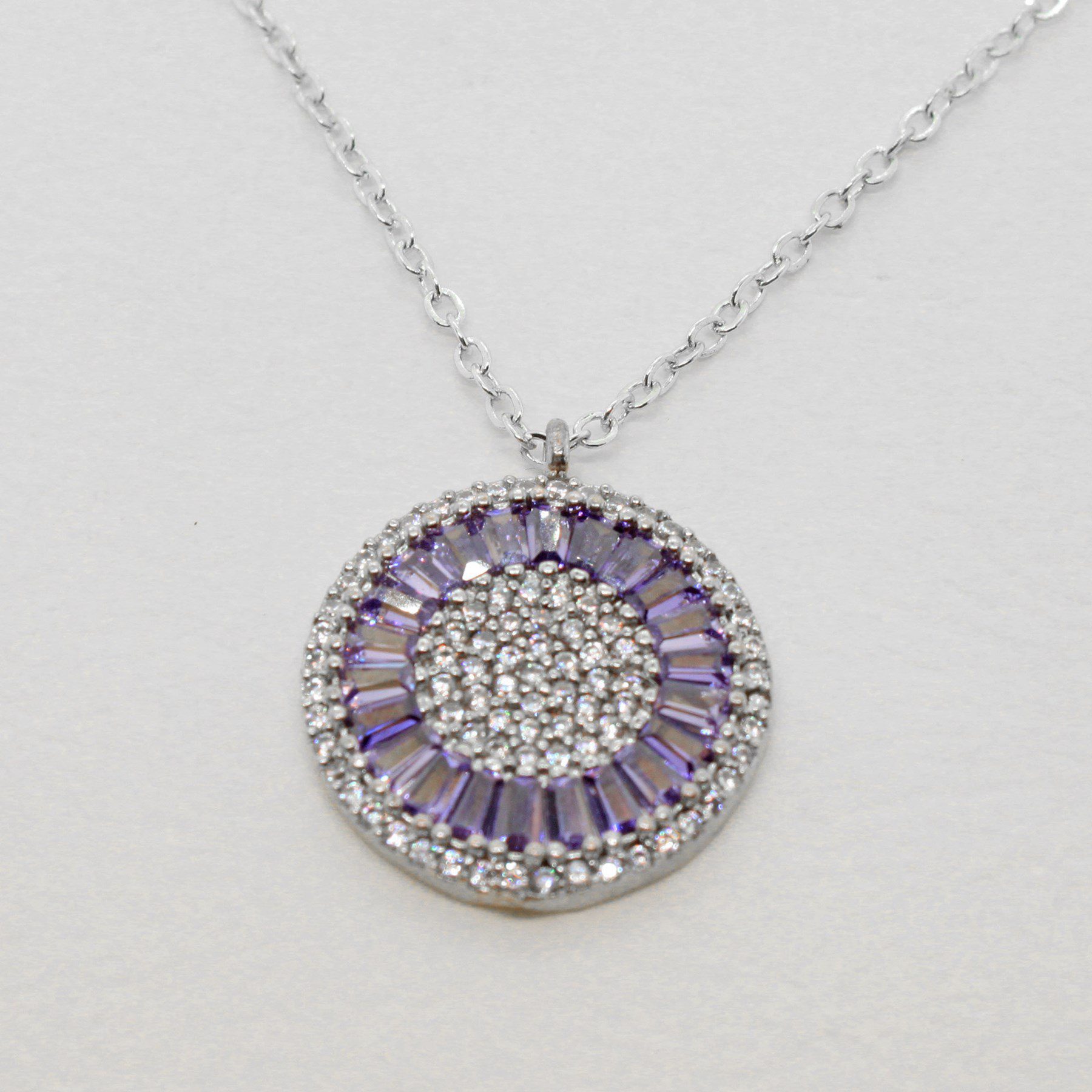 Toptan Gümüş Renk Zirkon Taşlı Yuvarlak Baget Model Zirkon Kolye - 2076 1 Оптовая продажа серебряного цвета циркон камень круглый багет модель циркон ожерелье - 2076