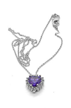 Collier cœur en pierre violette et zircone couleur argent en gros - 2100 3 70667d9af80048198b406062b5ea2034