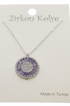 Toptan Gümüş Renk Zirkon Taşlı Yuvarlak Baget Model Zirkon Kolye - 2076 13 b938d249456745d7b13bec32f301f570