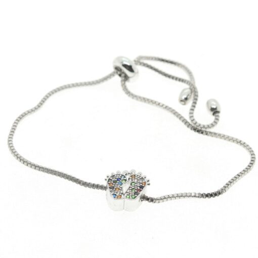 Wholesale Silver Color Colorful Stone Foot Model Elevator Zircon Bracelet - 2046