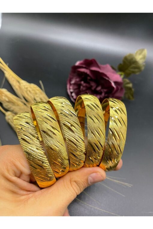 Toptan 22 Ayar Altın Kaplama Yan Çizgi Desenli 1.5 Cm Bilezik 1 Adet - 2150