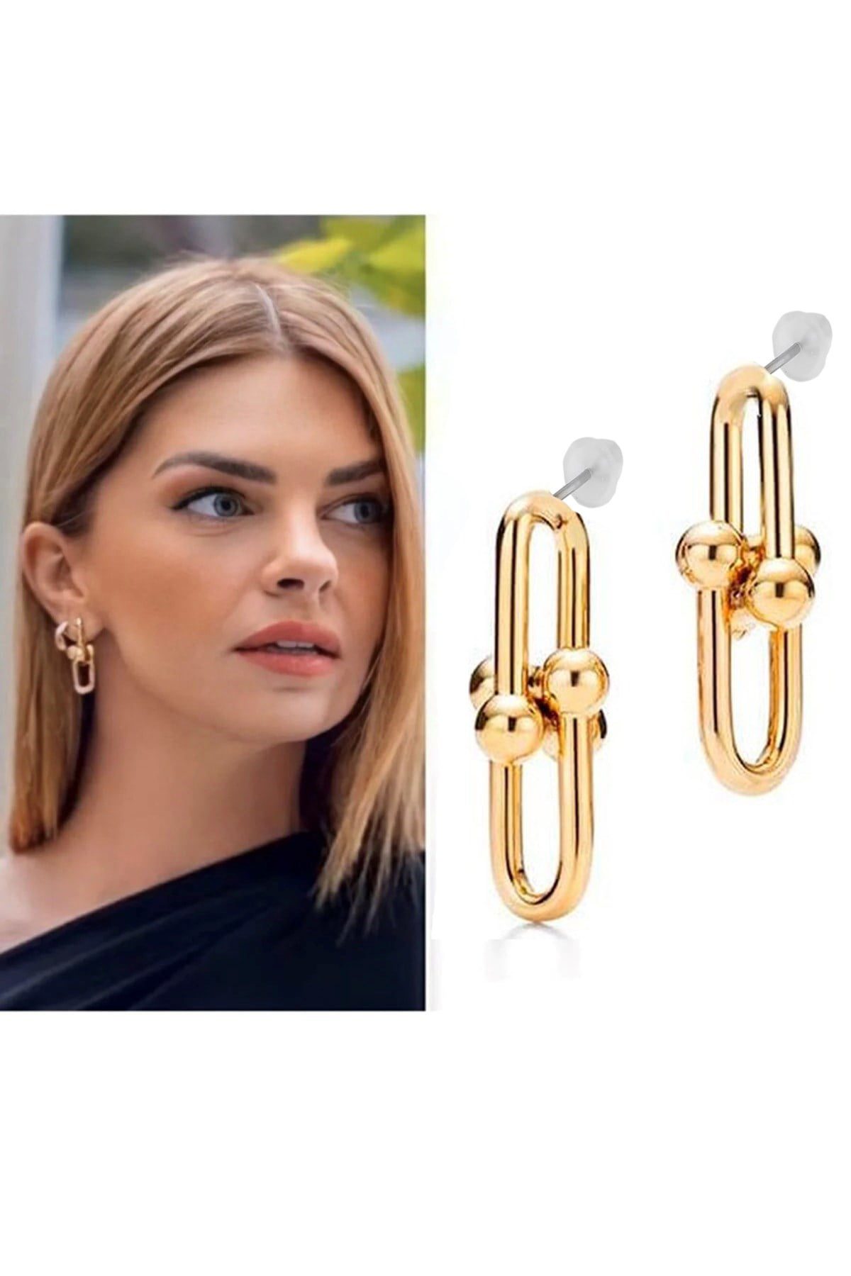 Boucles d'oreilles courtes doubles plaquées or Tiffany Blanca en or 1 Boucles d'oreilles courtes doubles plaquées or Tiffany Blanca en or, vente en gros