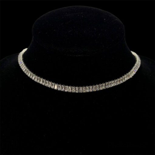 Toptan Gümüş Renk Zirkon Baget Taşlı Choker Kolye - 2115 – Image 4