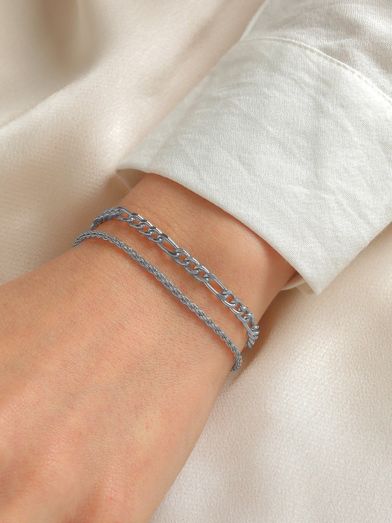 Toptan Gümüş Renk Unisex Şavin Ve Burgu Kombin Bileklik - 2123 1 Оптовая продажа серебряного цвета унисекс шаль и твист комбинированный браслет - 2123