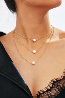 Wholesale Gold Color Three Layers Three Pearls Necklace - 2126