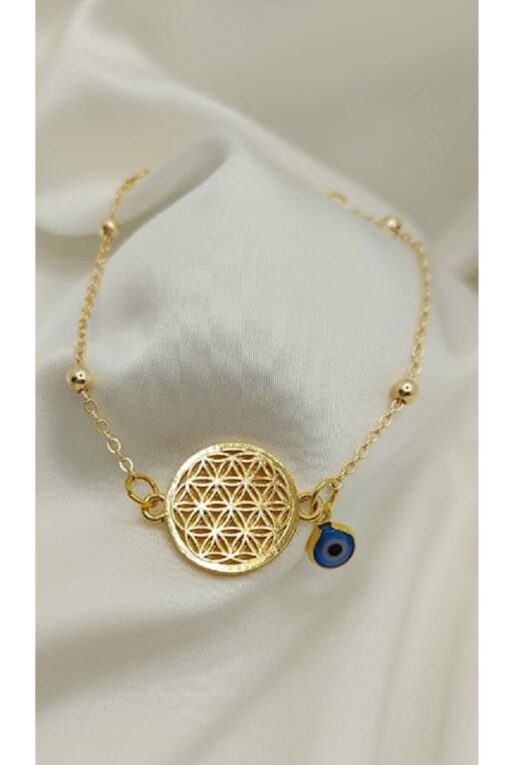 Grossiste Perle Oeil Maléfique Couleur Or Pendentif Fleur de Vie Bracelet - 2167
