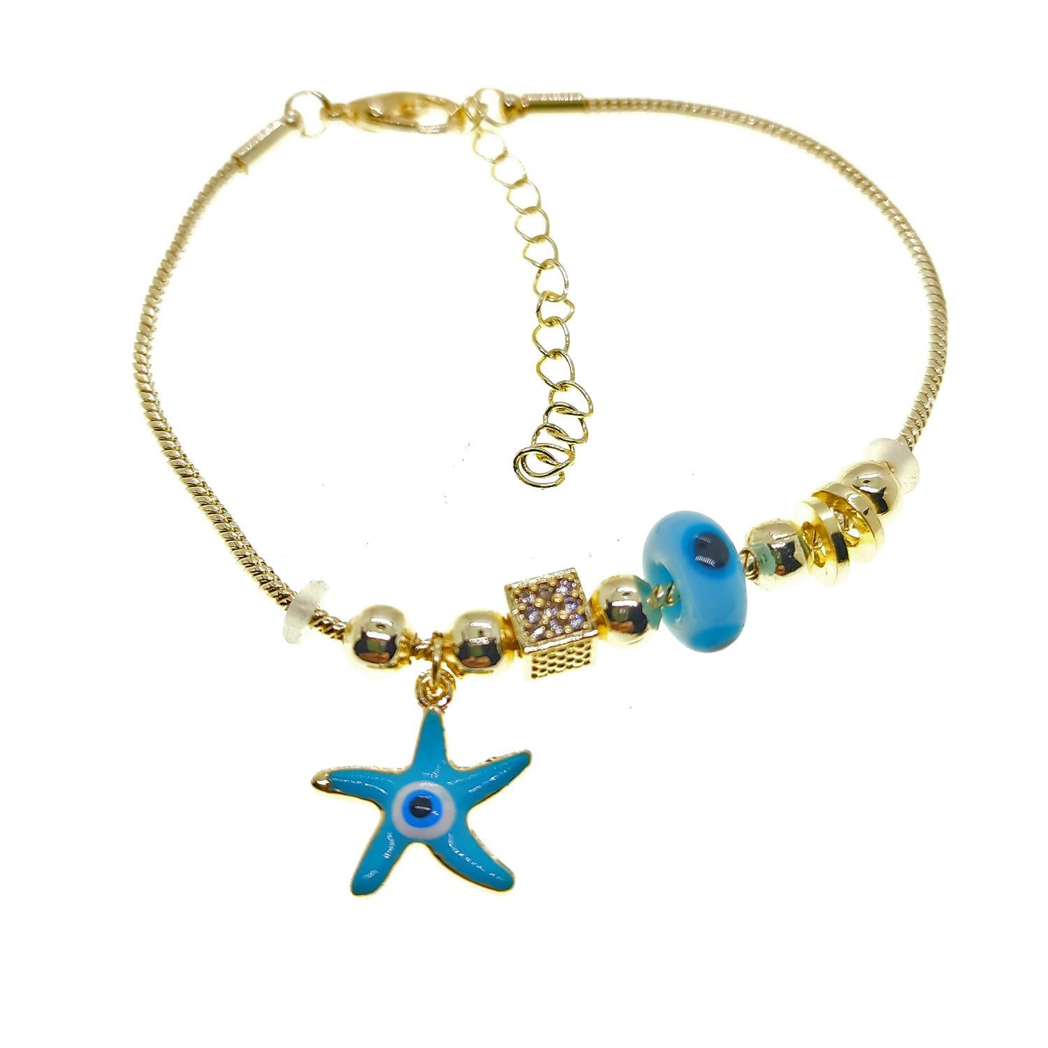 Toptan Altın Renk Turkuaz Mineli Deniz Yıldızı Motif Zirkon Taşlı Pandora Bileklik - 2164 2 Toptan Altın Renk Turkuaz Mineli Deniz Yıldızı Motif Zirkon Taşlı Pandora Bileklik - 2164 - Görsel 2