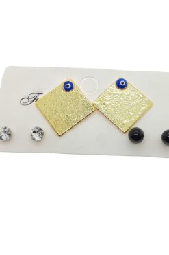 Großhandel Gold Farbe Quadrat Modell Auge böse Auge Emaille Kombination Ohrringe - 2159