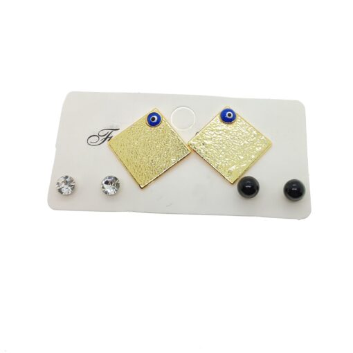 Boucles d'oreilles combinées avec modèle d'œil maléfique en émail de couleur or - 2159