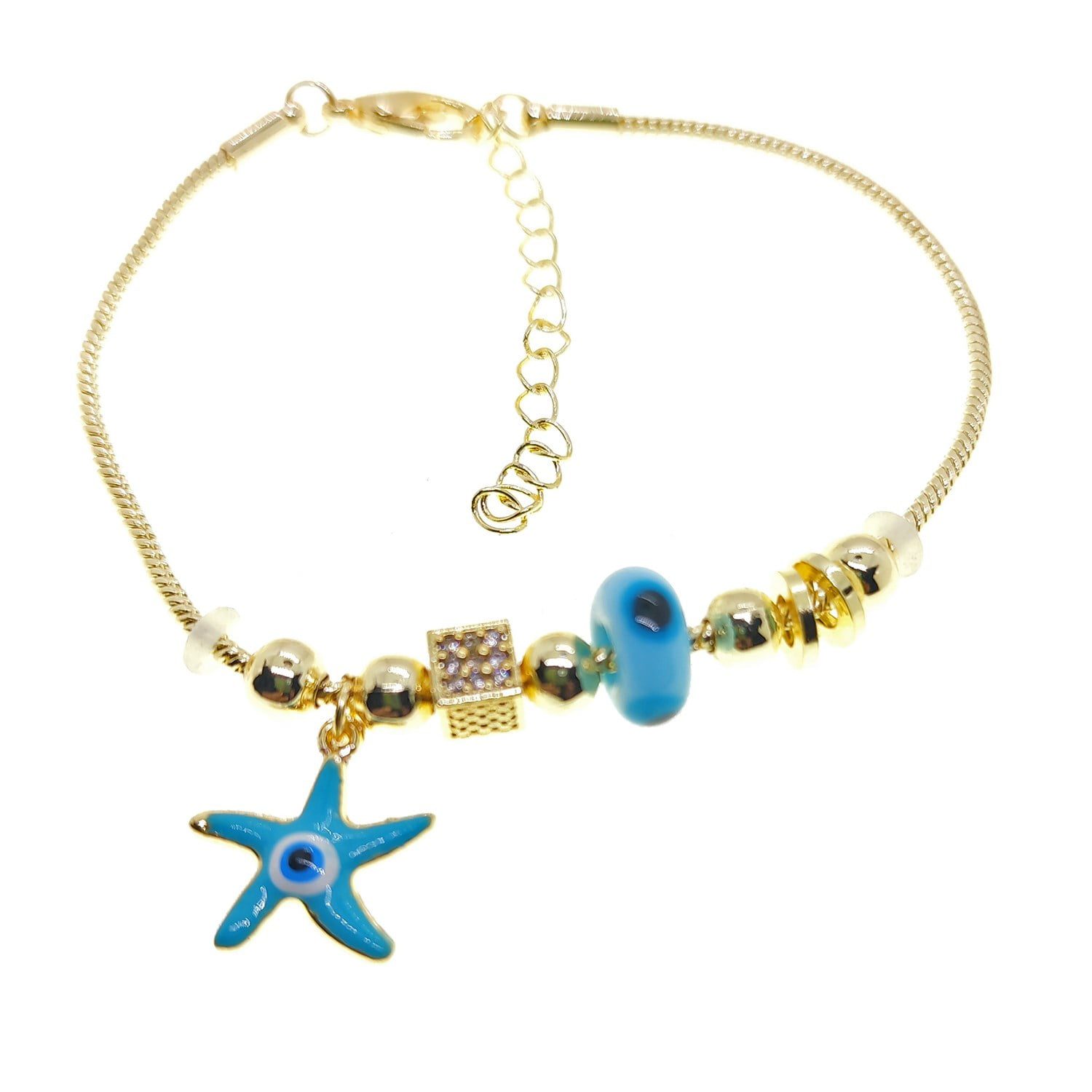 Toptan Altın Renk Turkuaz Mineli Deniz Yıldızı Motif Zirkon Taşlı Pandora Bileklik - 2164 1 Toptan Altın Renk Turkuaz Mineli Deniz Yıldızı Motif Zirkon Taşlı Pandora Bileklik - 2164