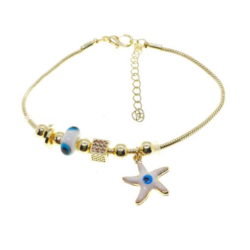 Toptan Altın Renk Beyaz Mineli  Deniz Yıldızı Motif  Zirkon Taşlı Pandora Bileklik - 2162 – Image 2