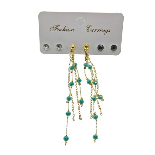 Wholesale Gold Color Turquoise Bead Cluster Stylish Dangle Handcrafted Combination Earrings - 2213