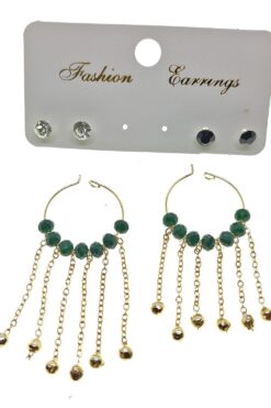 Boucles d'oreilles pendantes élégantes faites à la main avec perles vertes couleur or - 2232