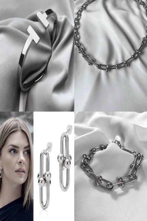 Großhandel Silber Farbe Tiffany Blanca Combination Set Halskette, Armband, Armband, Manschette und Ohrringe Combination Produkt - 2276