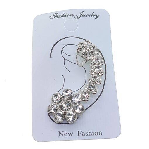Toptan Gümüş Renk Tırtıl Model Taşlı Kıkırdak Küpe - 2376