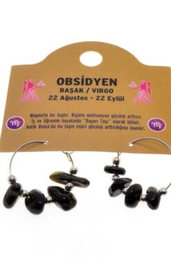 Toptan Doğaltaş Başak Burçu Obsidyen Taşı Burç Küpe - 2333