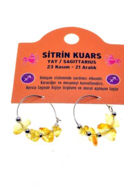 Toptan Doğaltaş Yay Burçu Sitrin Kuars Taşı Burç Küpe - 2342