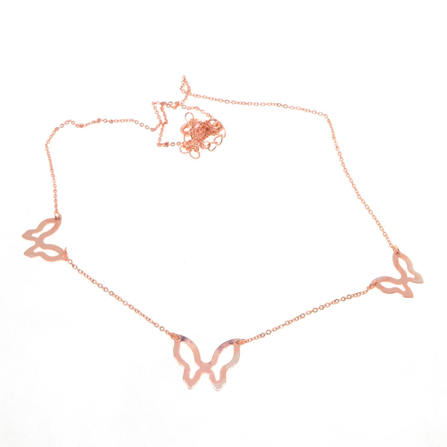 Toptan Rose Renk Üçlü Kelebek Model Zirkon Kolye - 2362 1 سلسال الزركون ثلاثي الفراشات بلون الورد بالجملة - 2362